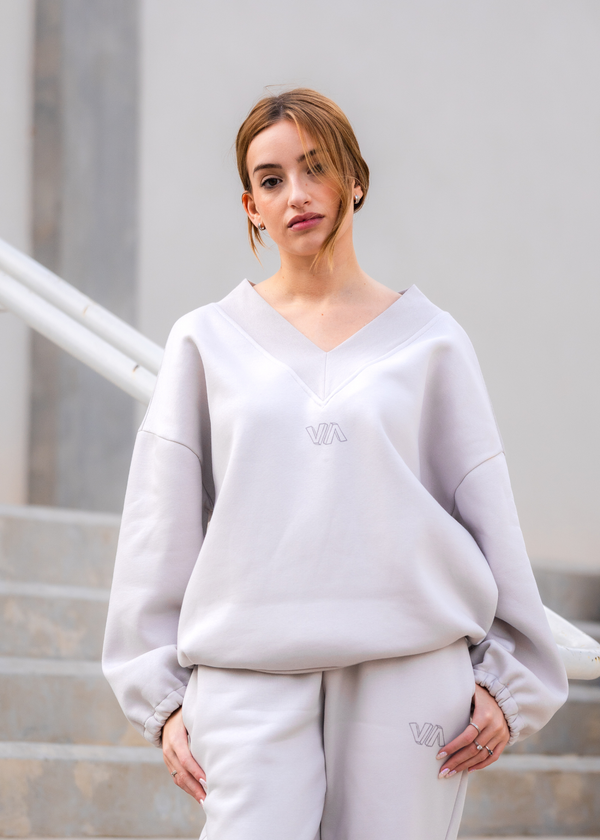 HOODIE V-NECK LIGHT GREY